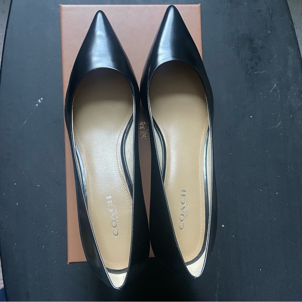 Coach Unipump Jet Mirror Black Leather Kitten Heels - NIB